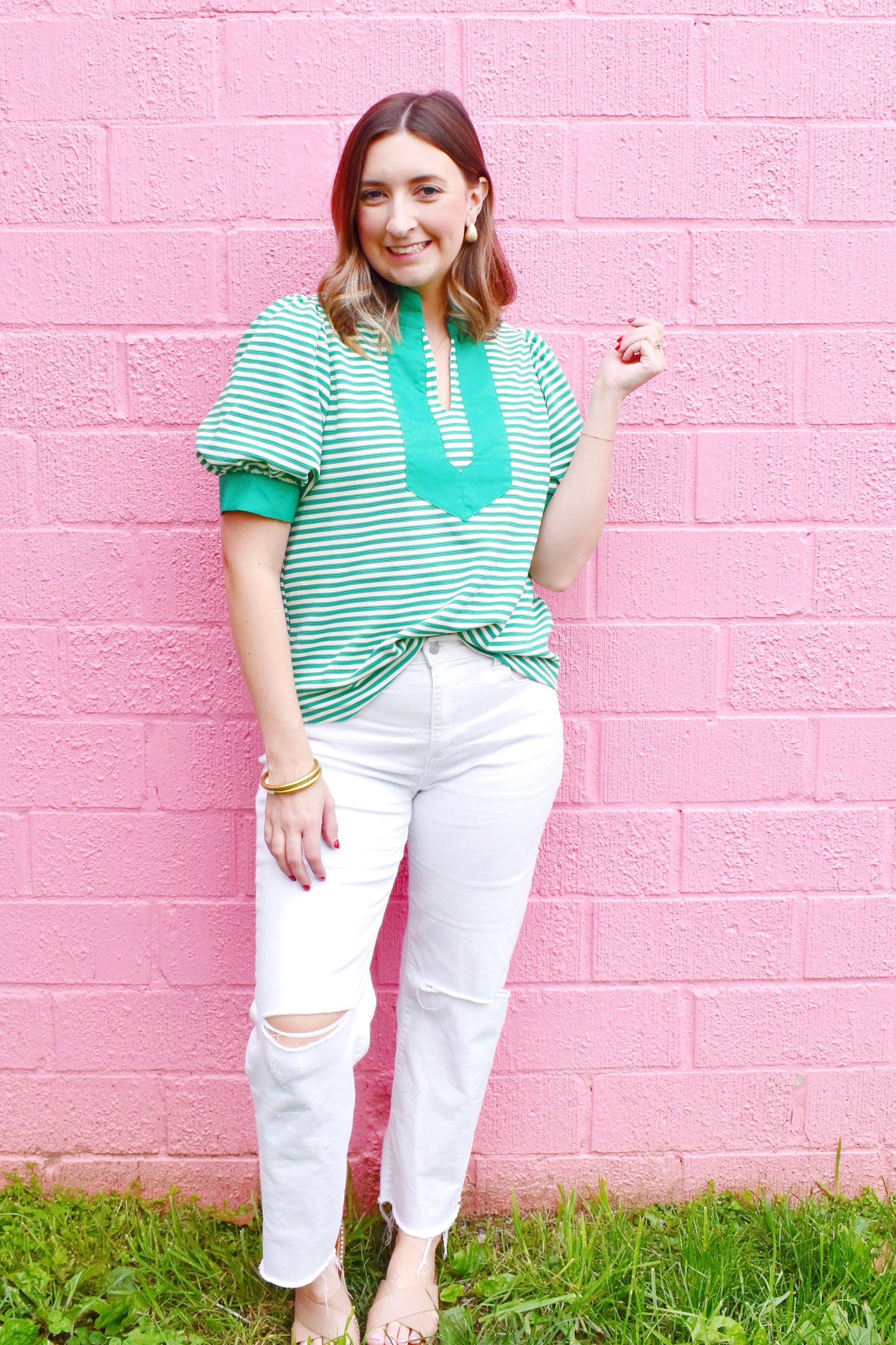 Green Stripe Contrast Top
