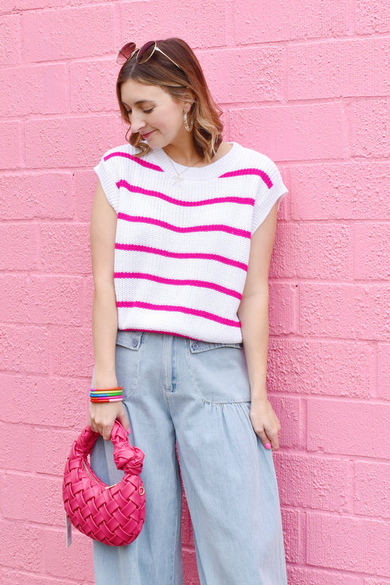 Pink Striped Sweater Top