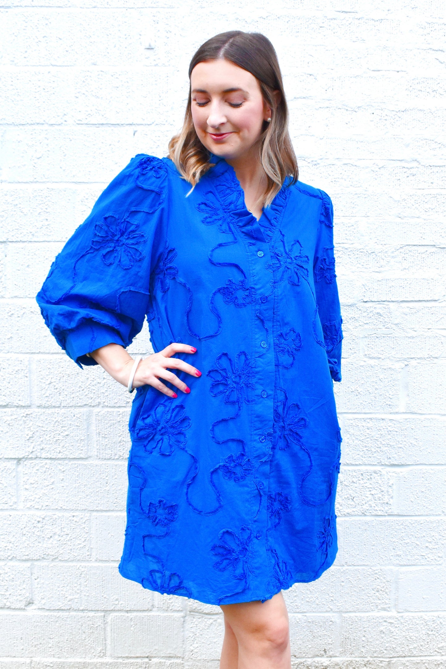 Royal Blue Button Down Floral Dress