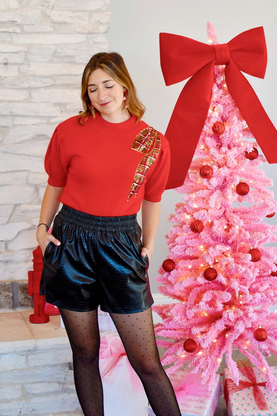 Red Sequin Bow Sweater