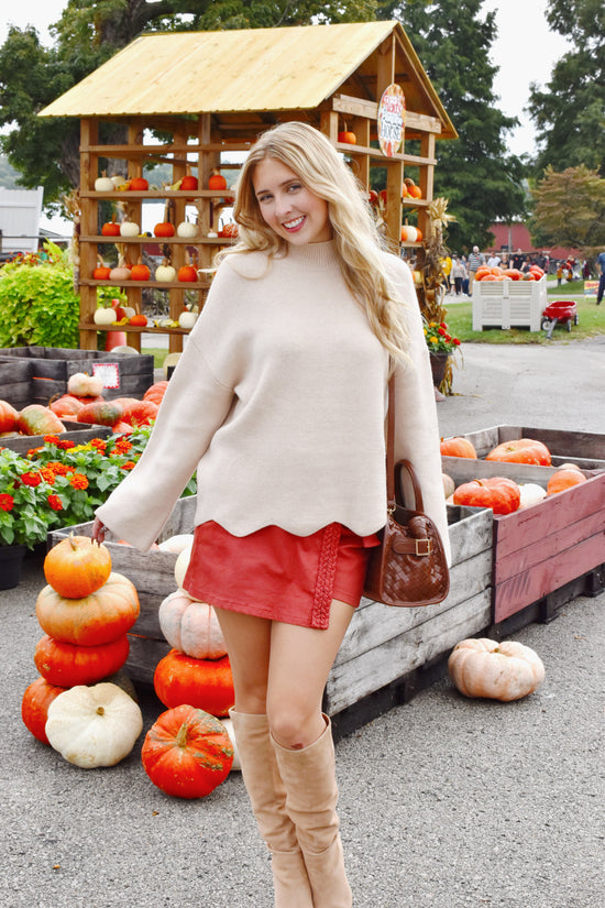 Oatmeal Scallop Hem Sweater