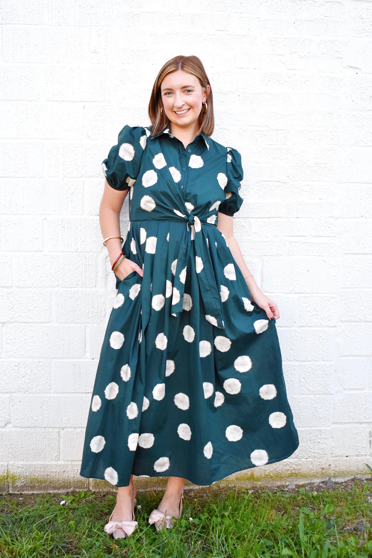 Hunter Abstract Dots Side Tie Midi Dress
