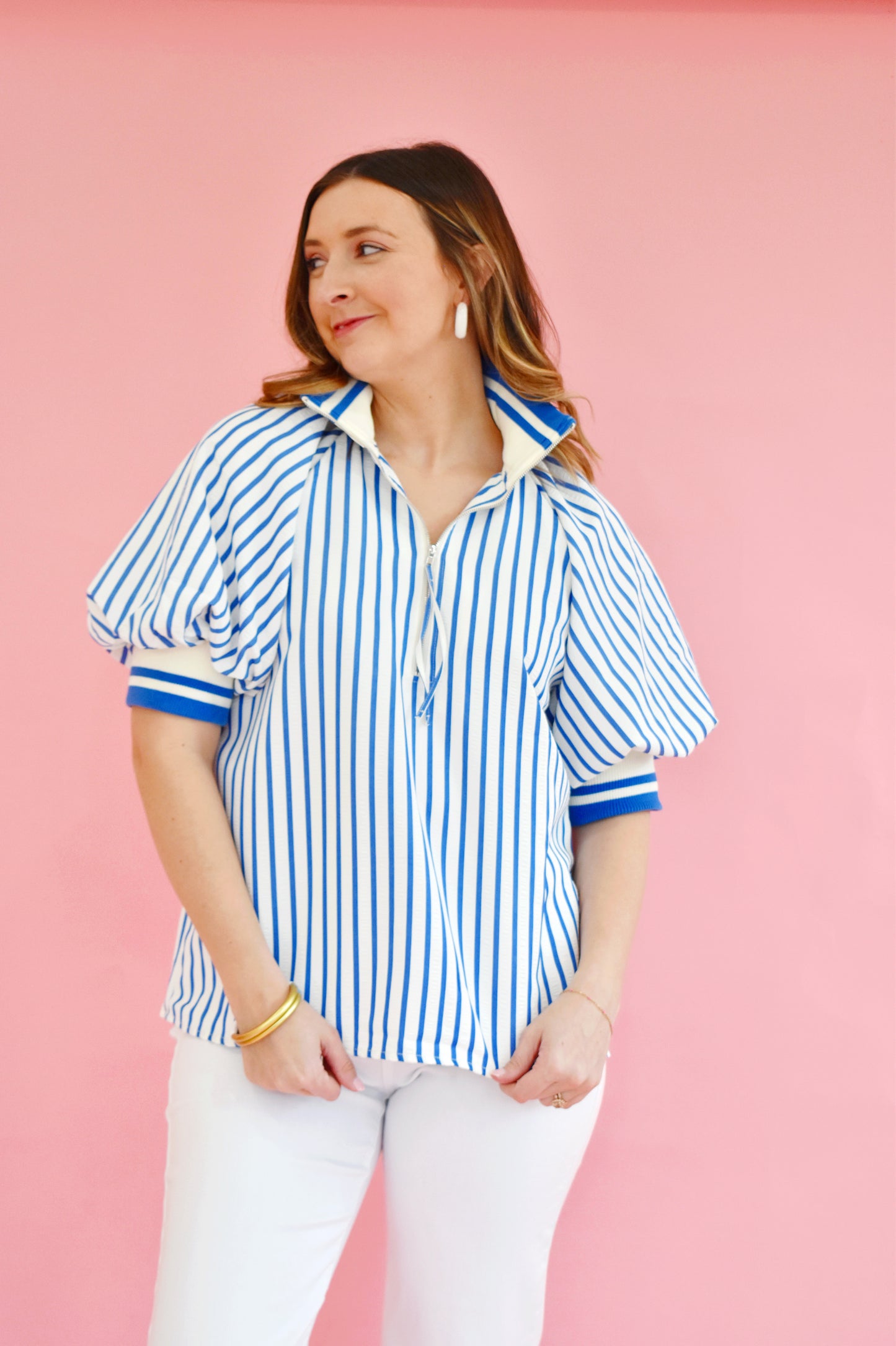 Blue Striped Zip Top