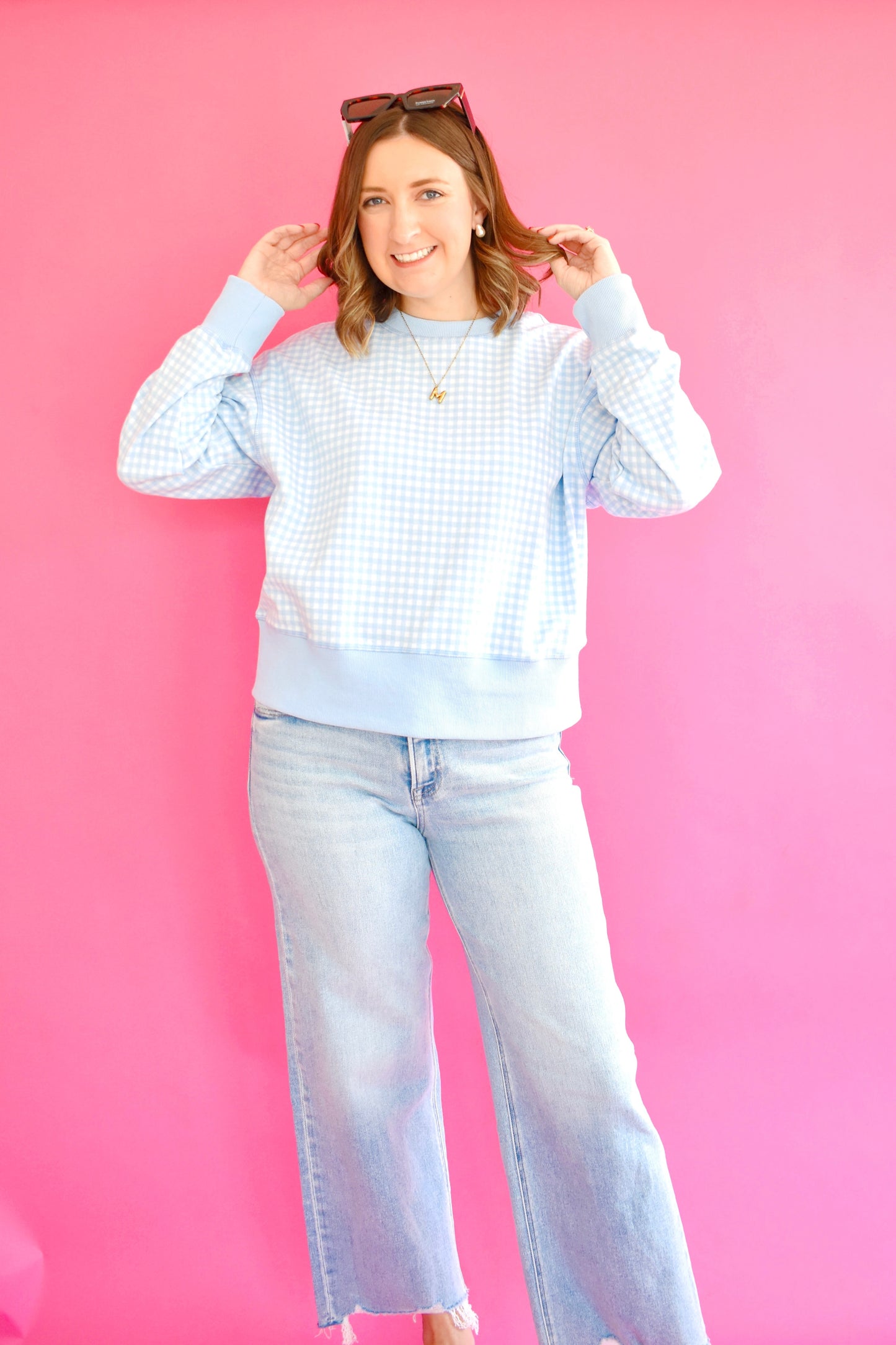 Light Blue Gingham Sweatshirt