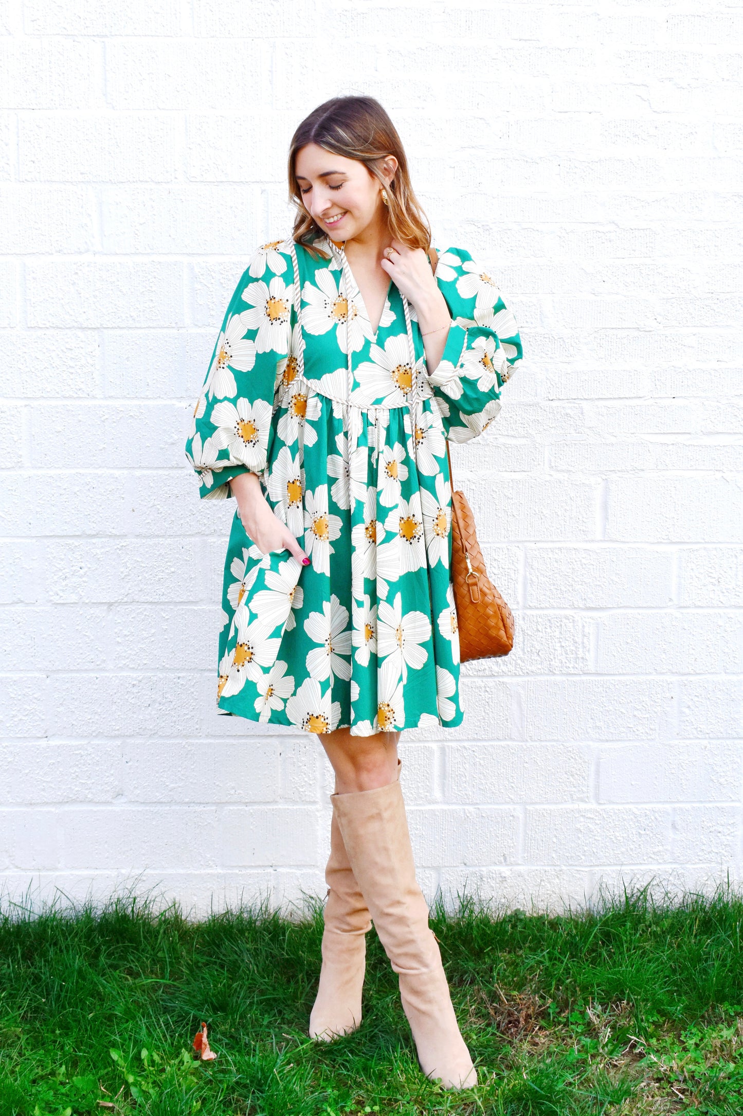 Green Marigold Floral Dress