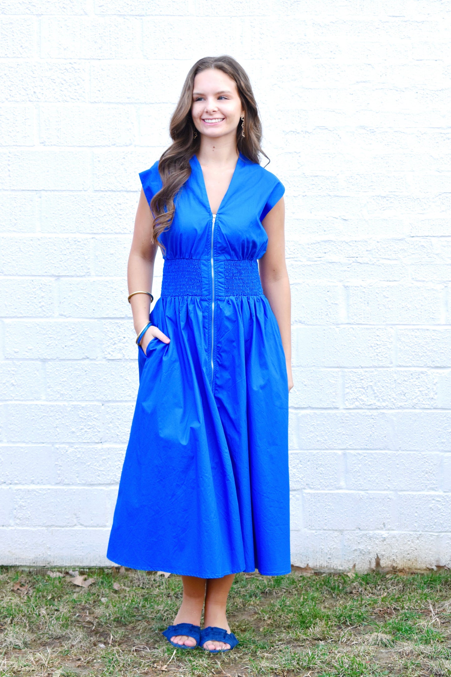 Royal Blue Zip Up Midi Dress