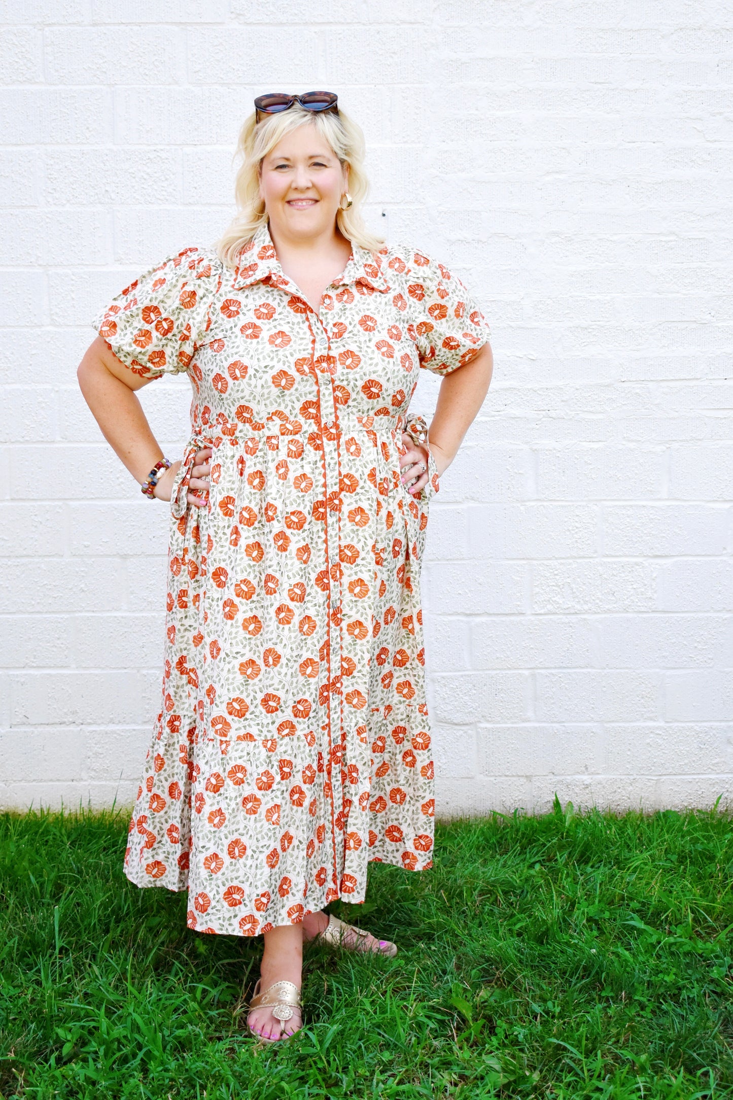 Plus Rust Floral Button Down Midi Dress