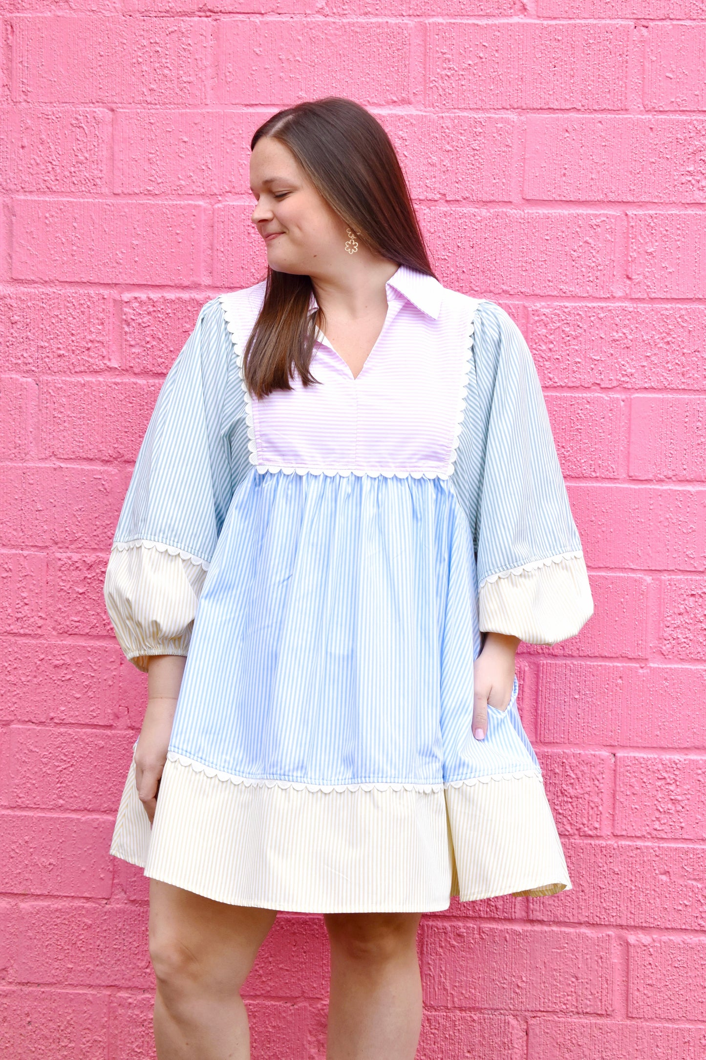 Plus Pastel Stripe Color Block Dress