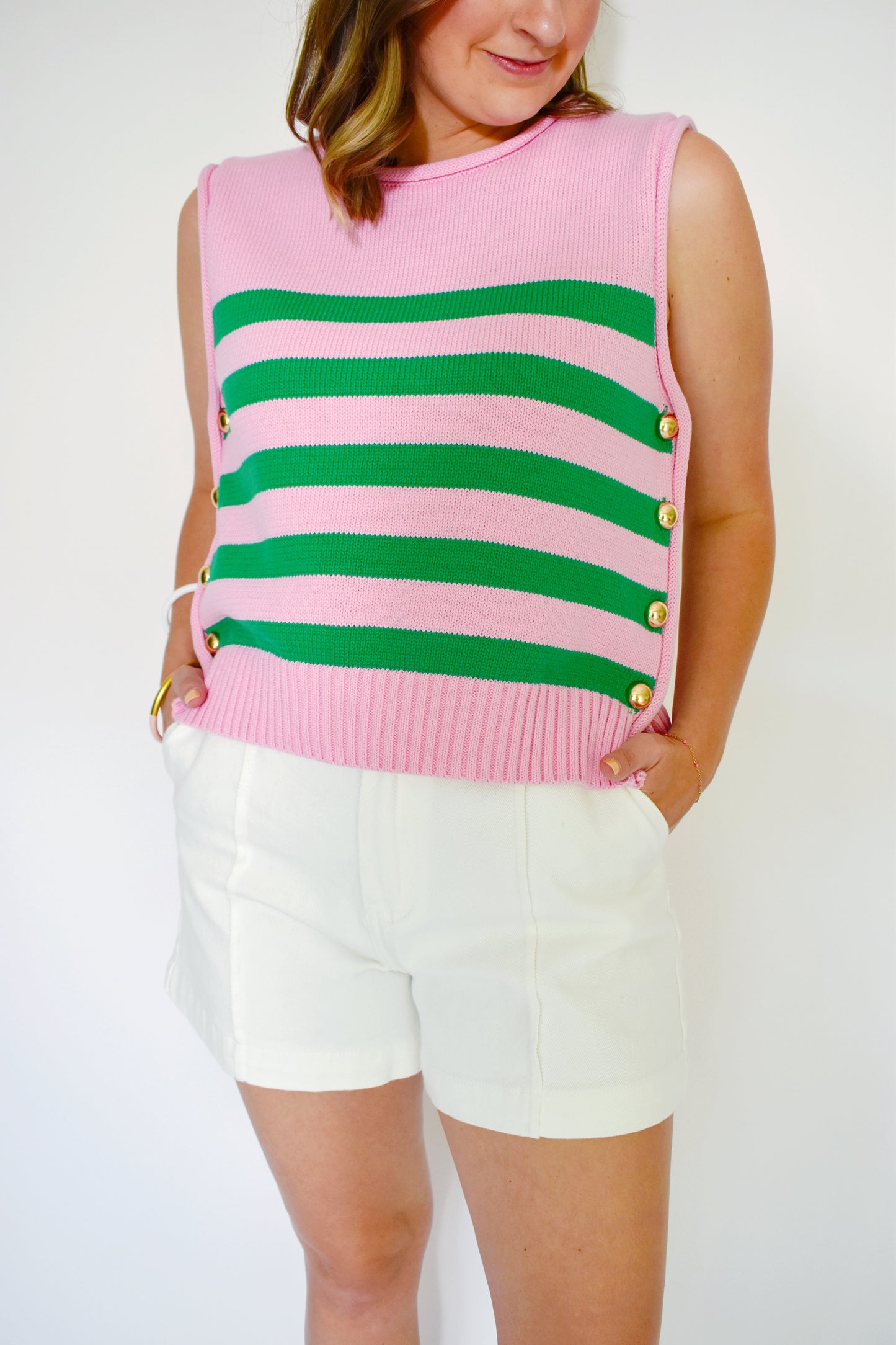 Pink & Green Striped Knit Top