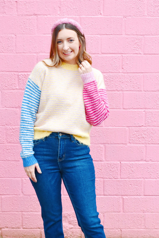Sorbet Stripe Colorblock Fuzzy Sweater