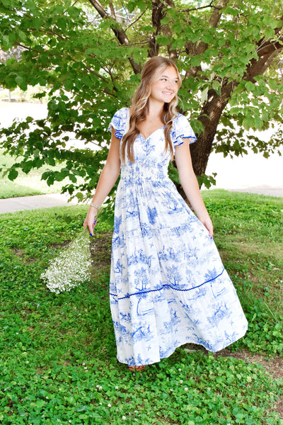 Francesca Blue Toile Maxi Dress – Confetti Boutique