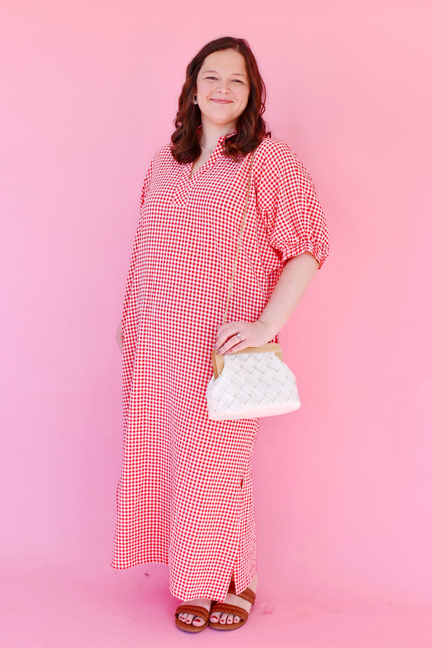 Plus Tomato Red Gingham Midi Dress