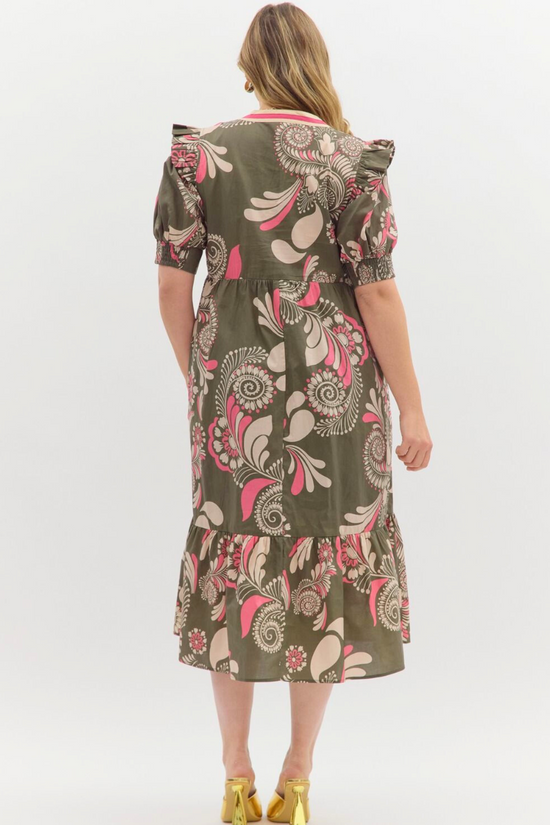 Plus Olive Pink Midi Dress