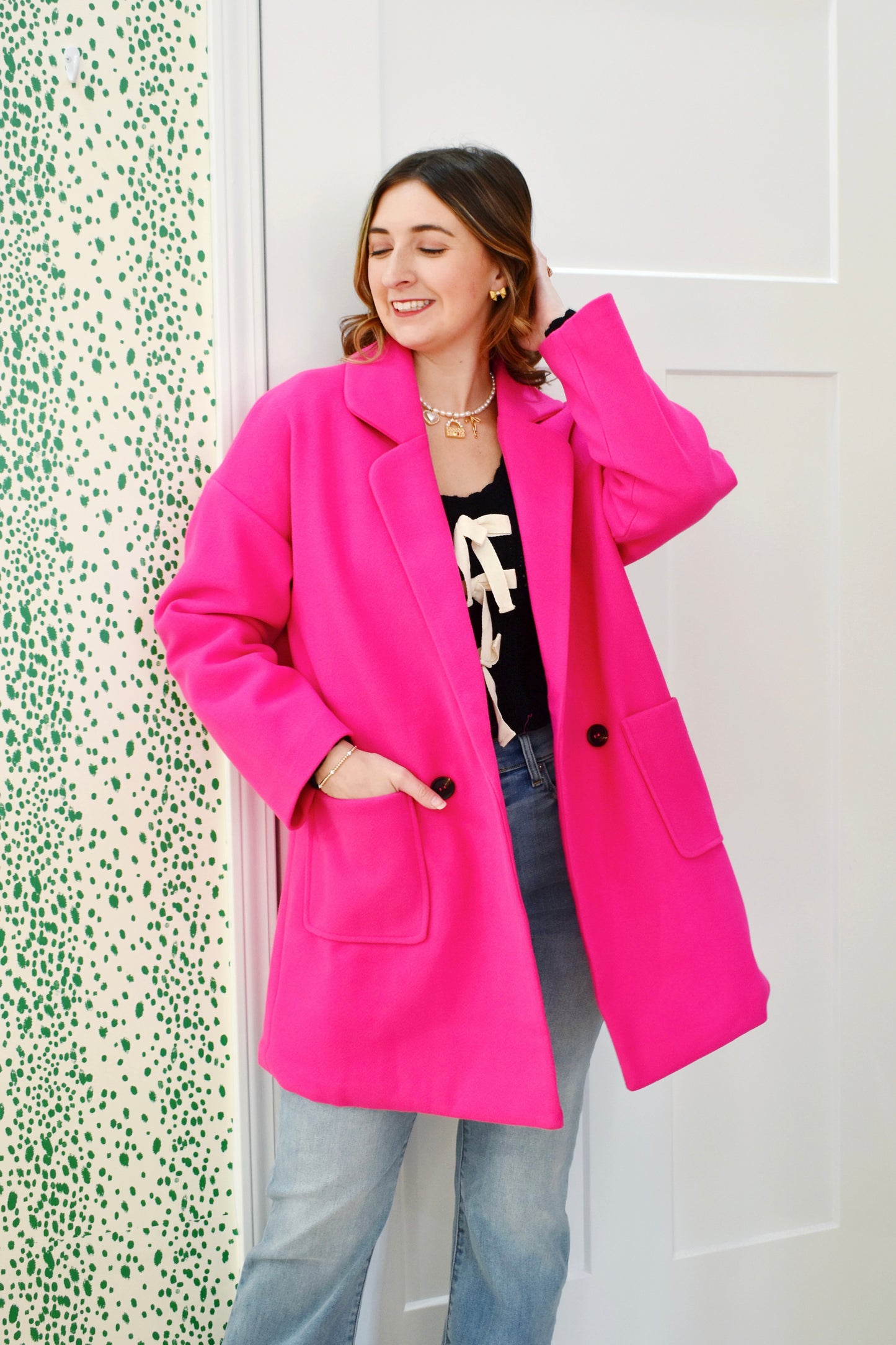 Hot Pink Double Button Coat