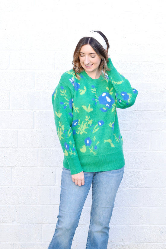 Vivid Green & Blue Floral Sweater