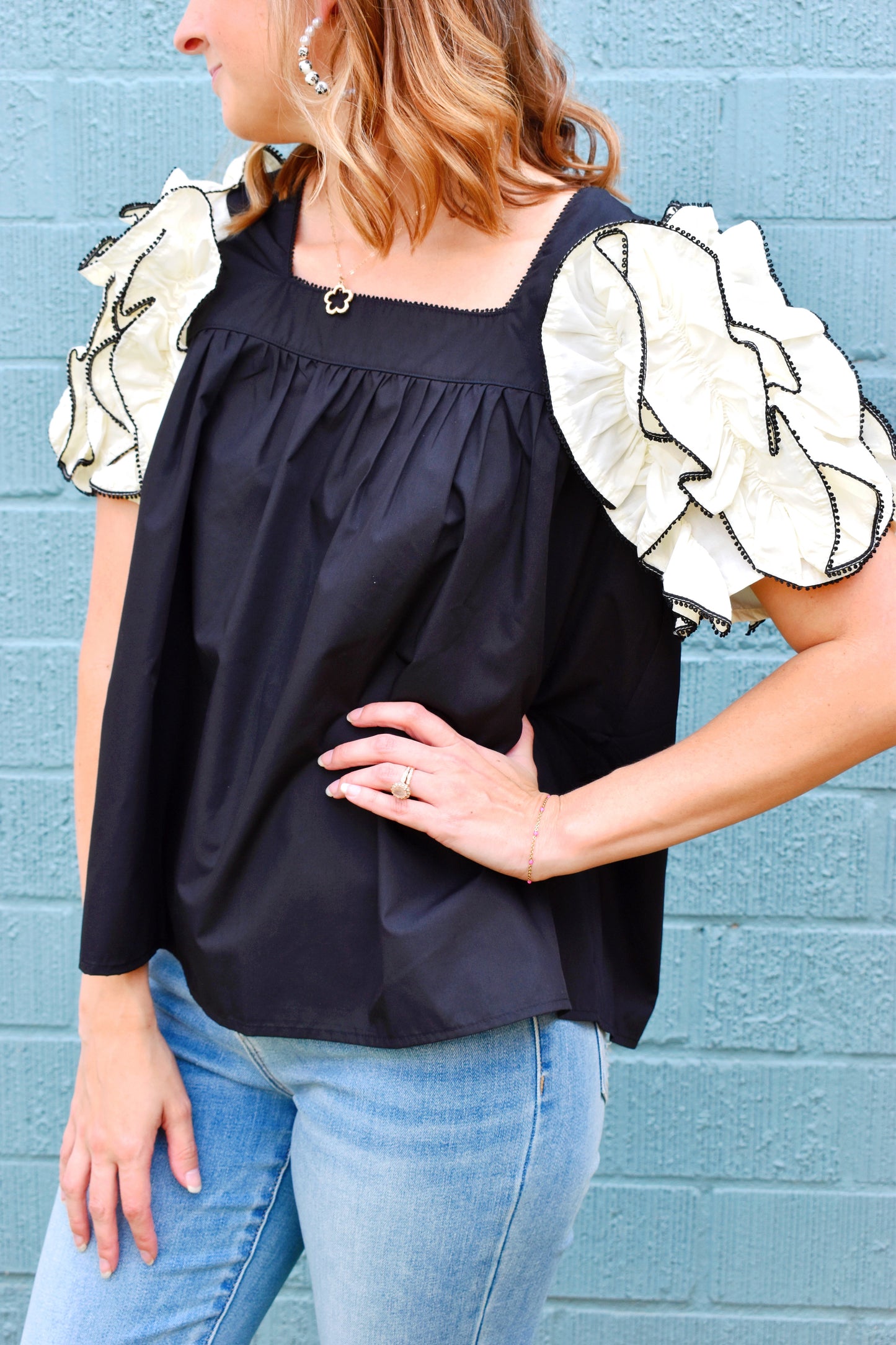 Little Bit Dramatic Black Ruffle Sleeve Blouse