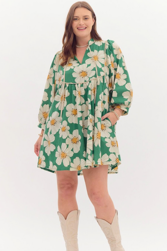 Plus Green Marigold Floral Dress