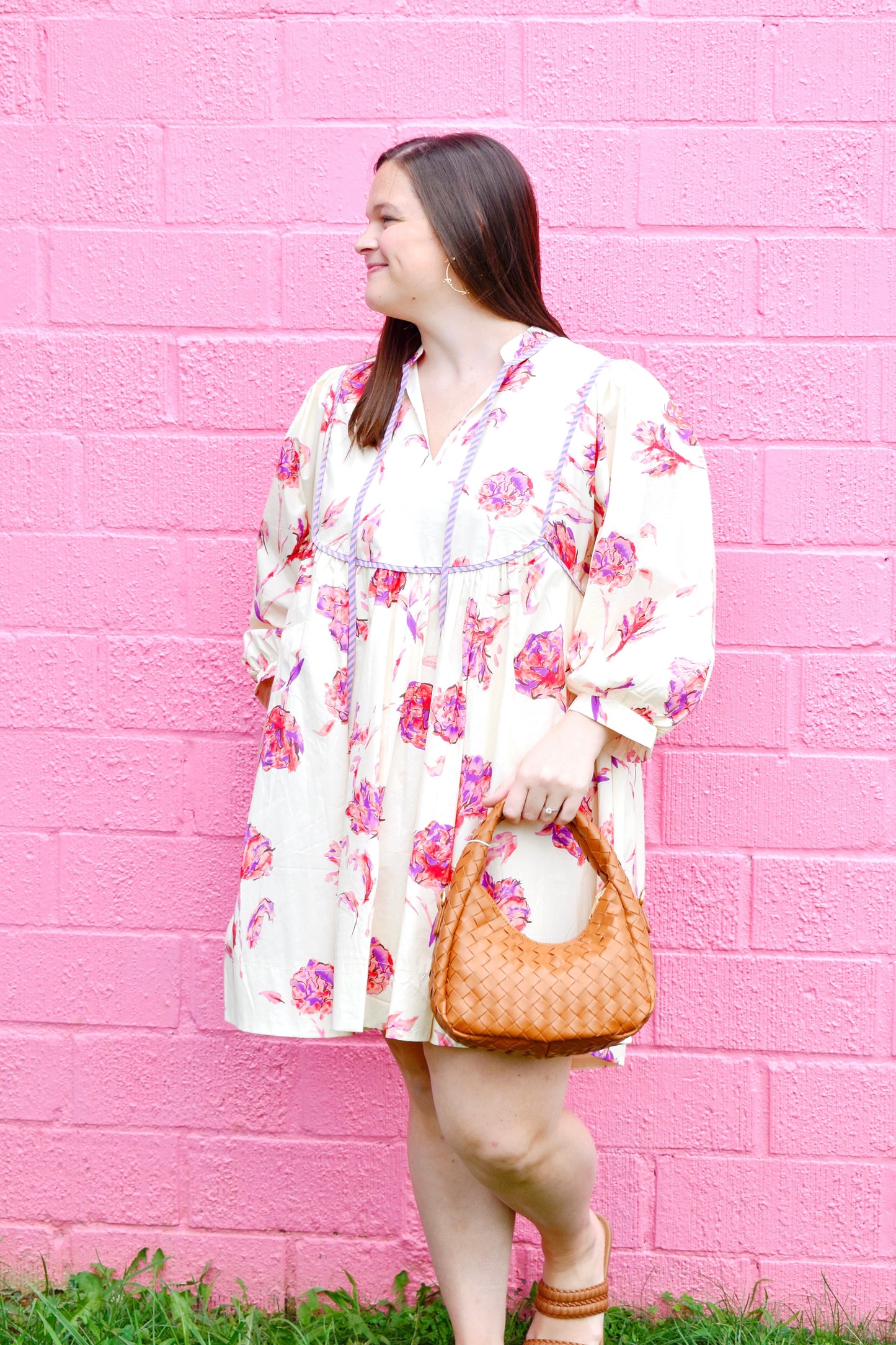 Plus Cream Pink Floral  Dress