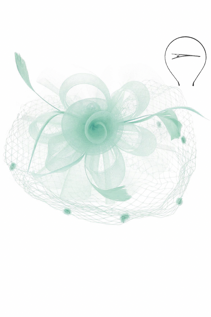 Polka Dot Floral Fascinator Hat in Olive Green and Black Green Top Hat with Feathers and Polka Dot Veil - Magical  main image 2