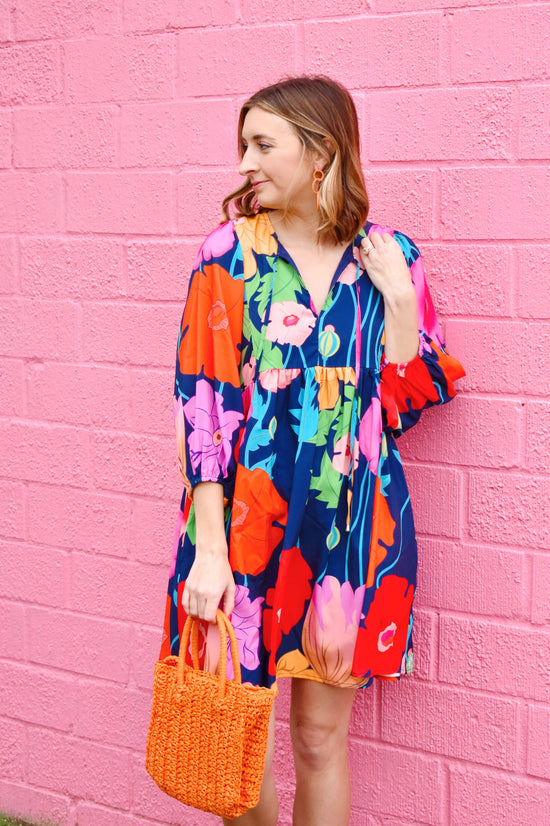 Colorful Spring Navy Floral Dress