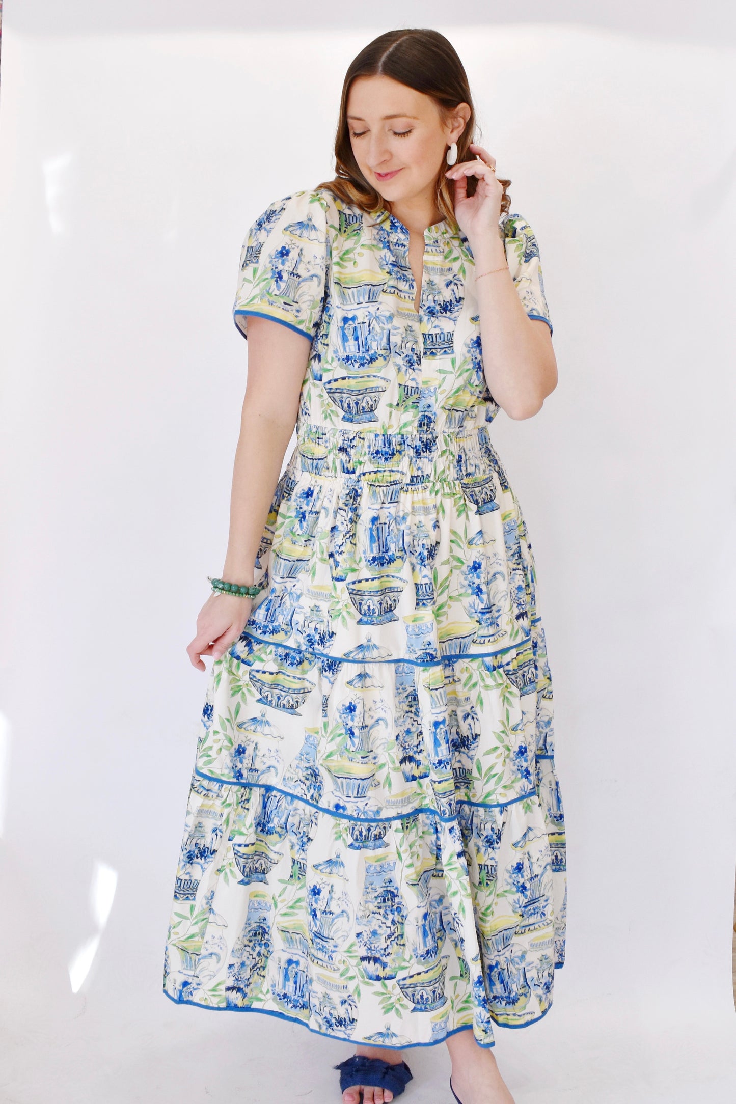Chinoiserie Charm Tiered Midi Dress