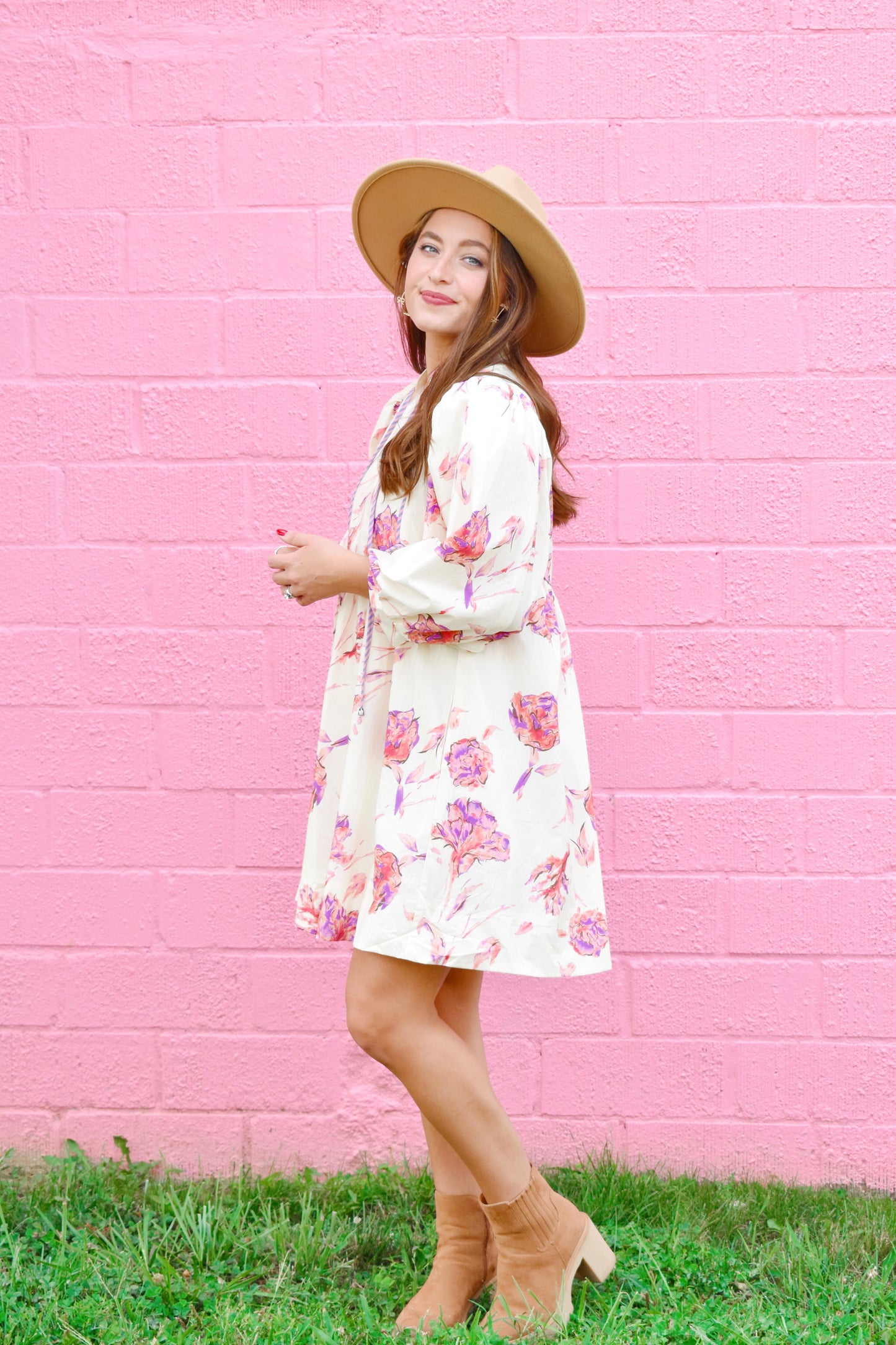 Cream Pink Floral Dress