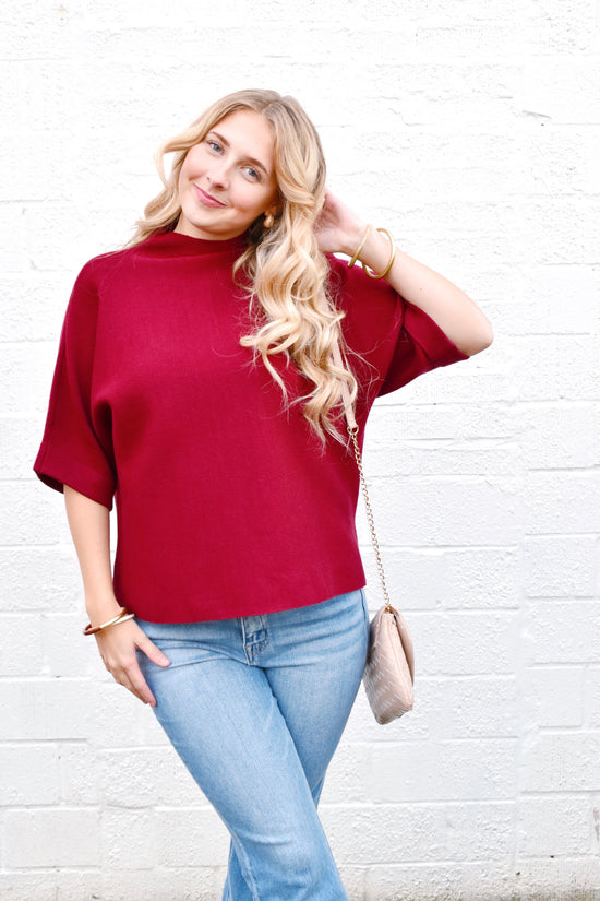 Burgundy Mock Neck Sweater