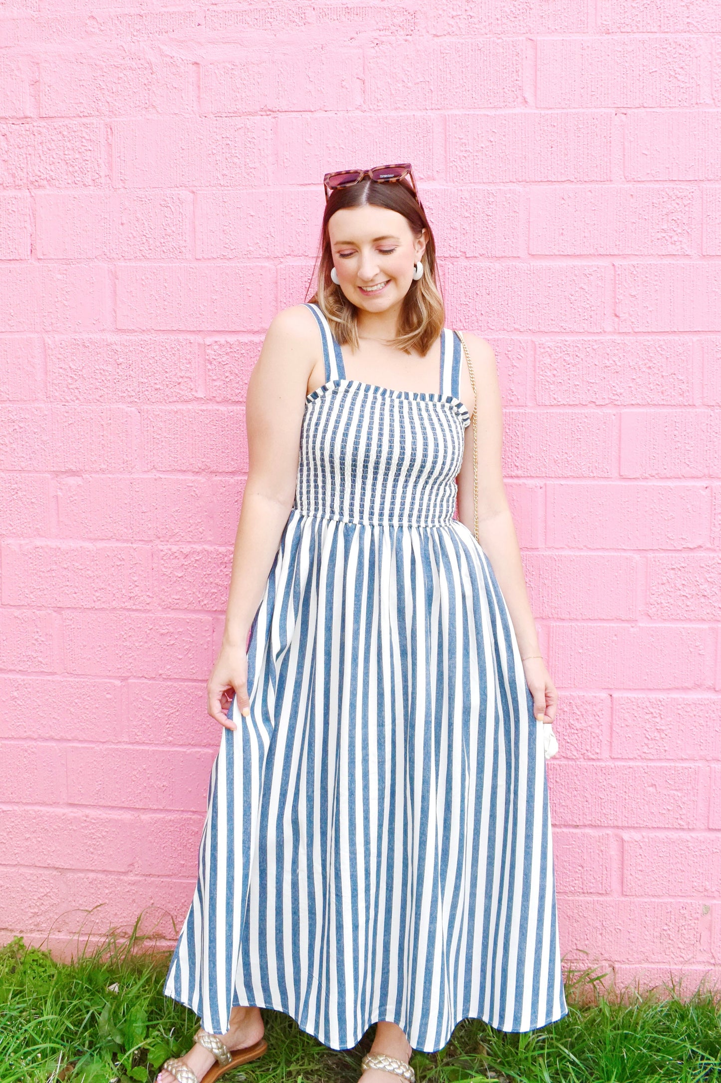 Navy Striped Smock Maxi Dress