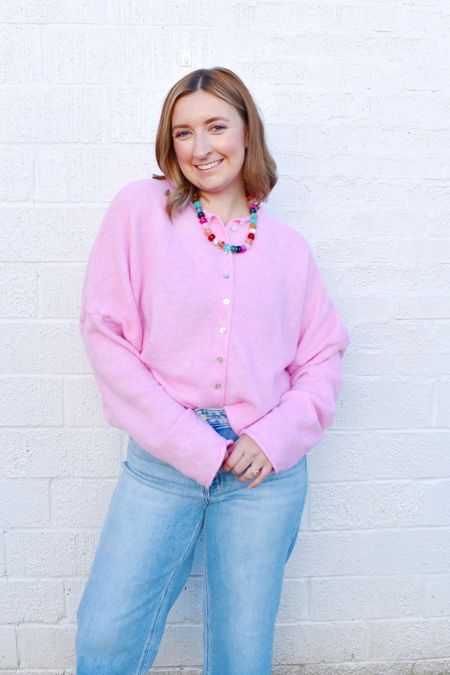 Ballerina Pink Button Down Cardigan Sweater