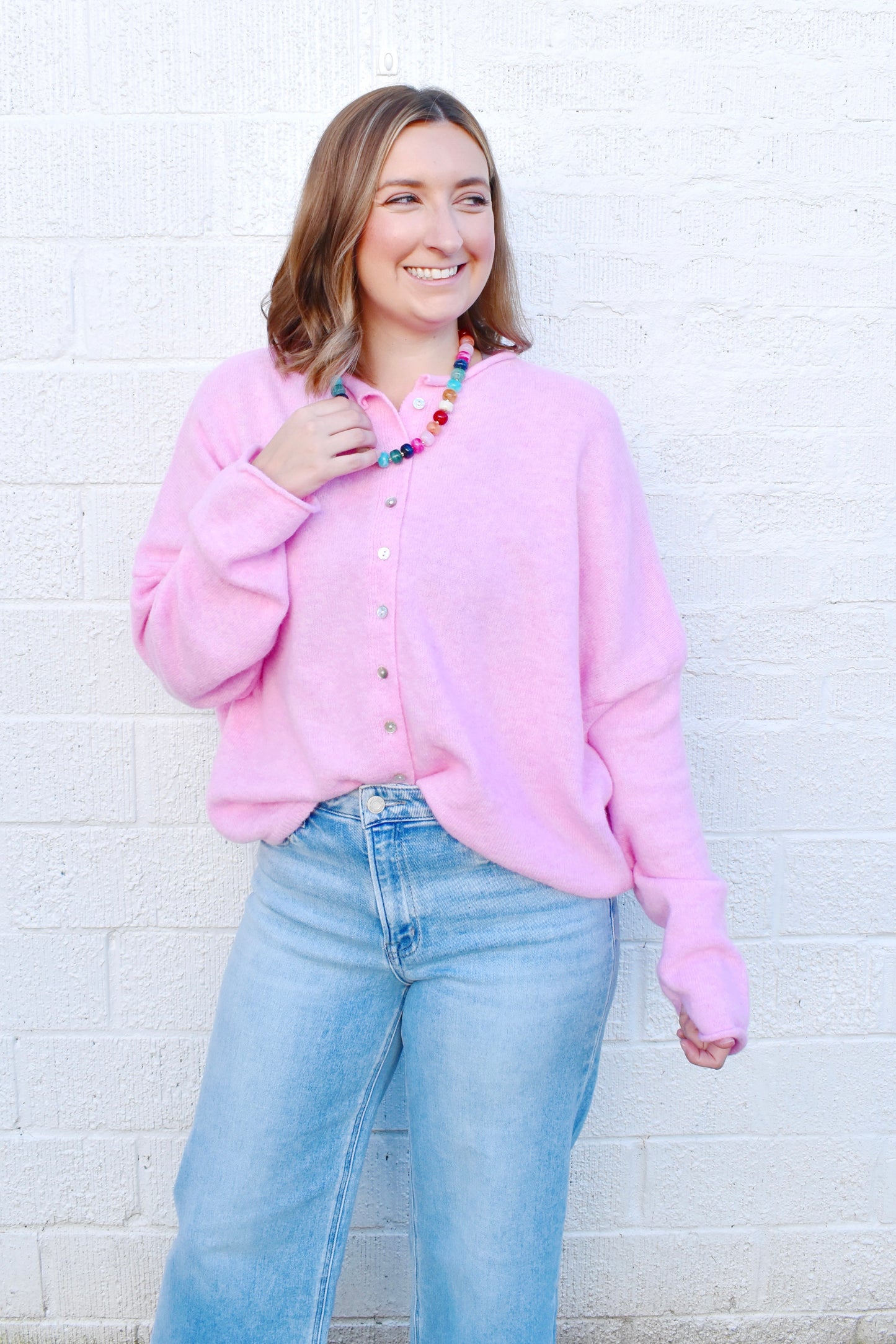 Ballerina Pink Button Down Cardigan Sweater