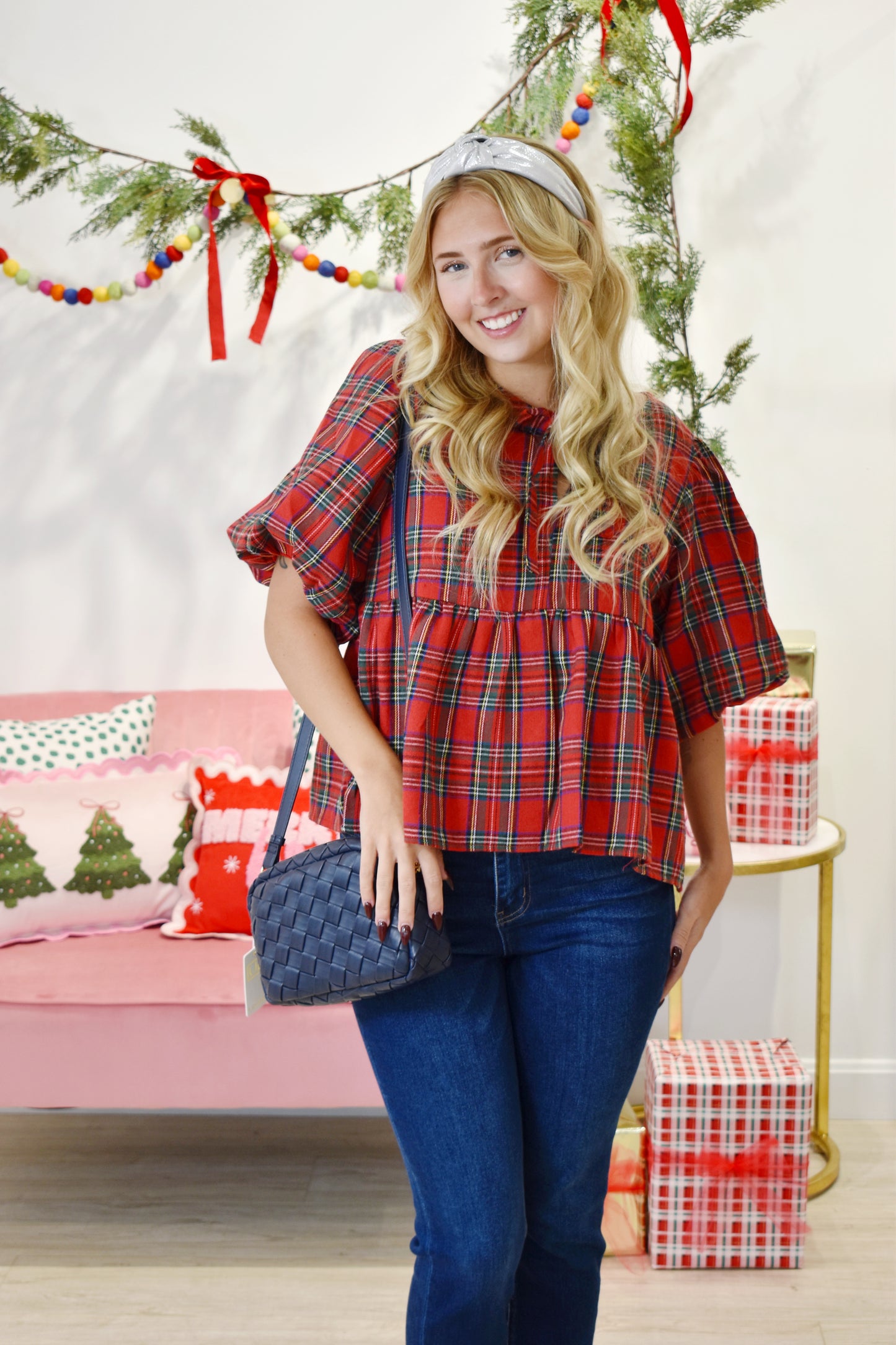Tartan Bow Peplum Top