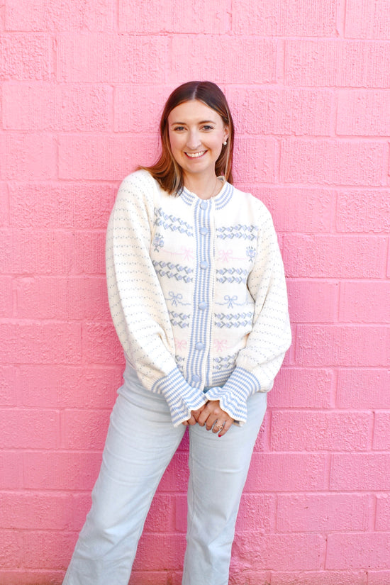 Feminine Floral & Bow Cardigan Sweater