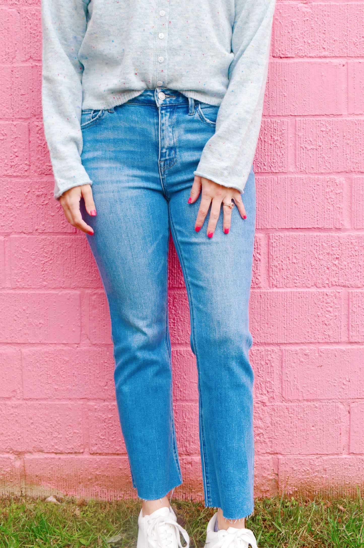 Bella High Rise Raw Hem Crop Flare Jeans