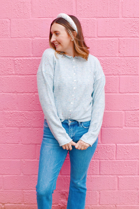 Baby Blue Confetti Speckled Button Down Cardigan