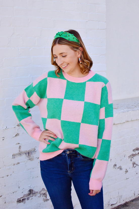 Pink & Green Checkered Sweater