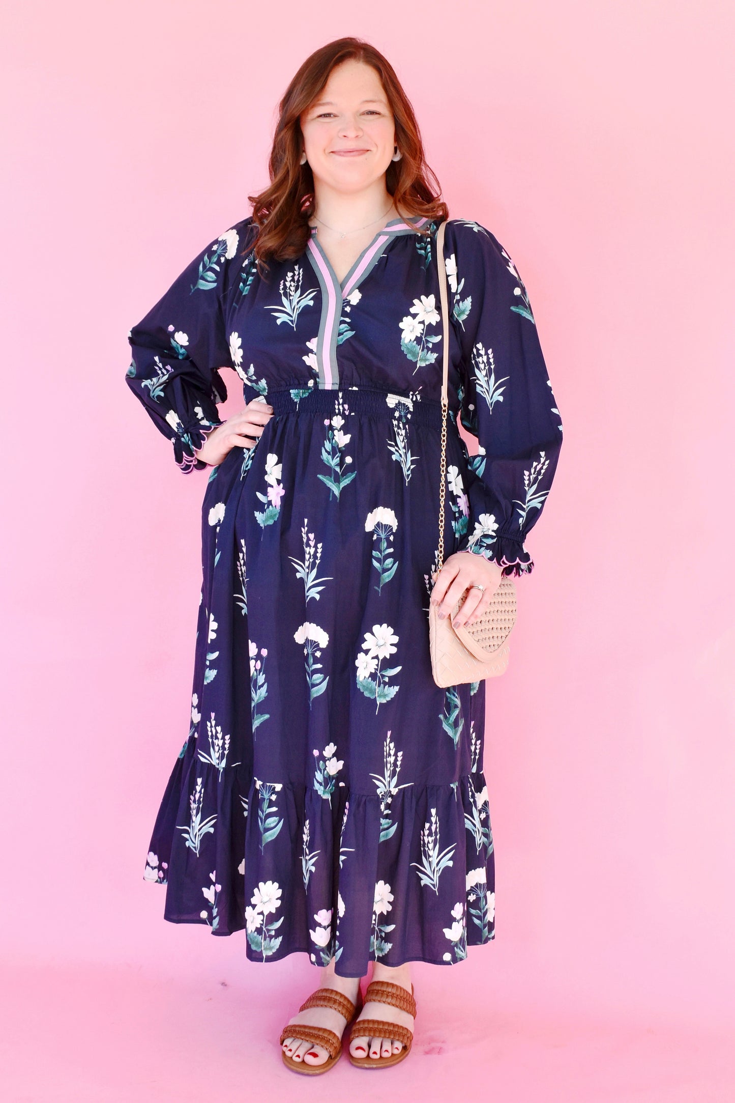 Plus Midnight Flower Stem Midi Dress