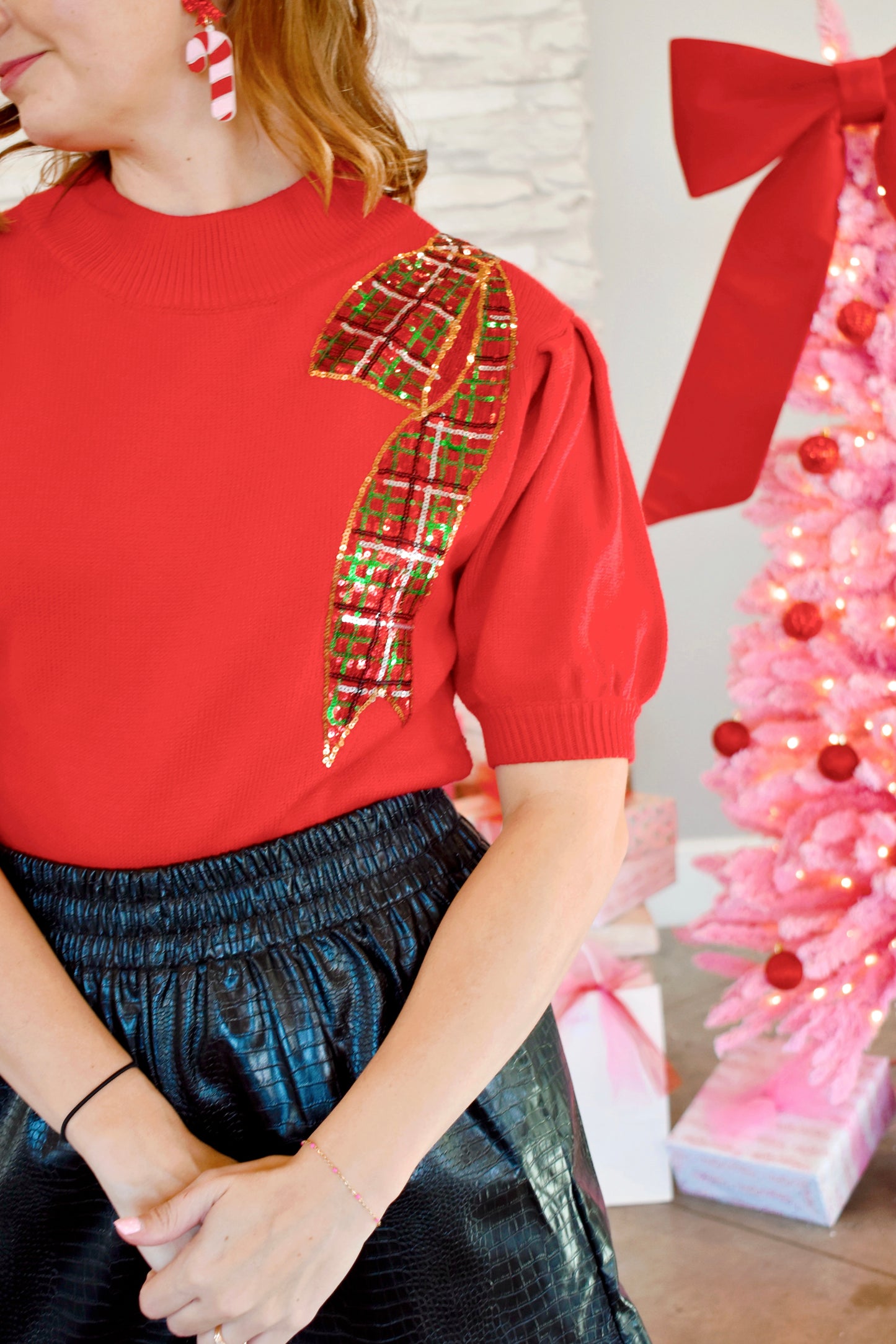 Red Sequin Bow Sweater