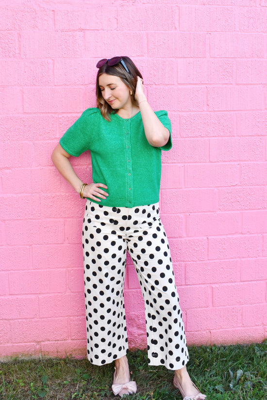 Kelly Green Button Down Short Sleeve Cardigan