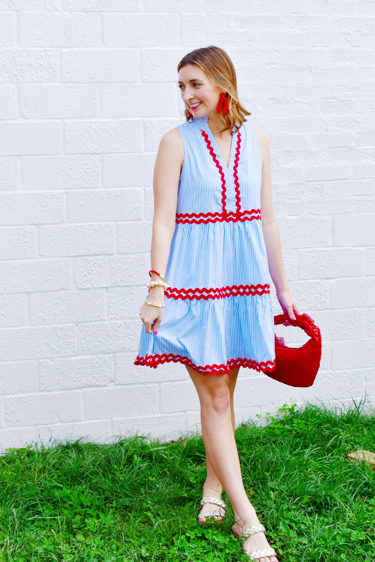 Blue Striped Red Ric Rac Dress – Confetti Boutique