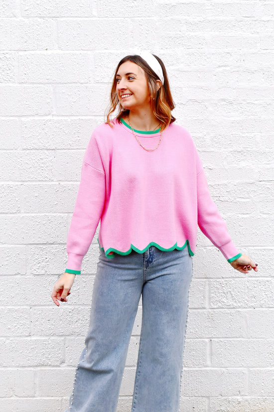 Pink & Green Scallop Sweater