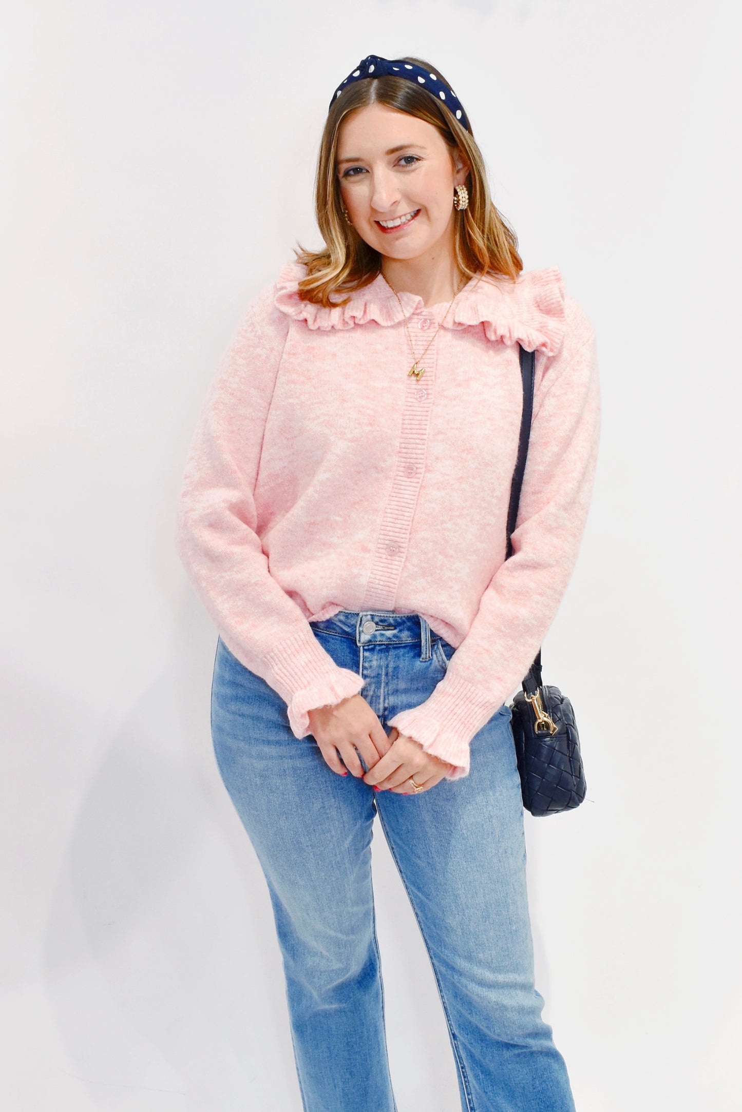 Light Pink Ruffle Collar Cardigan