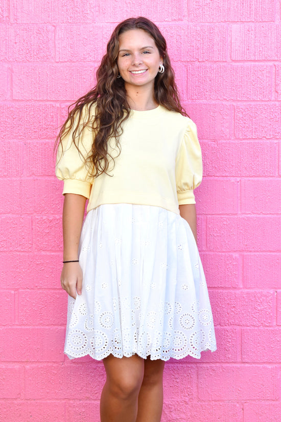 Lemon Eyelet Layered Dress