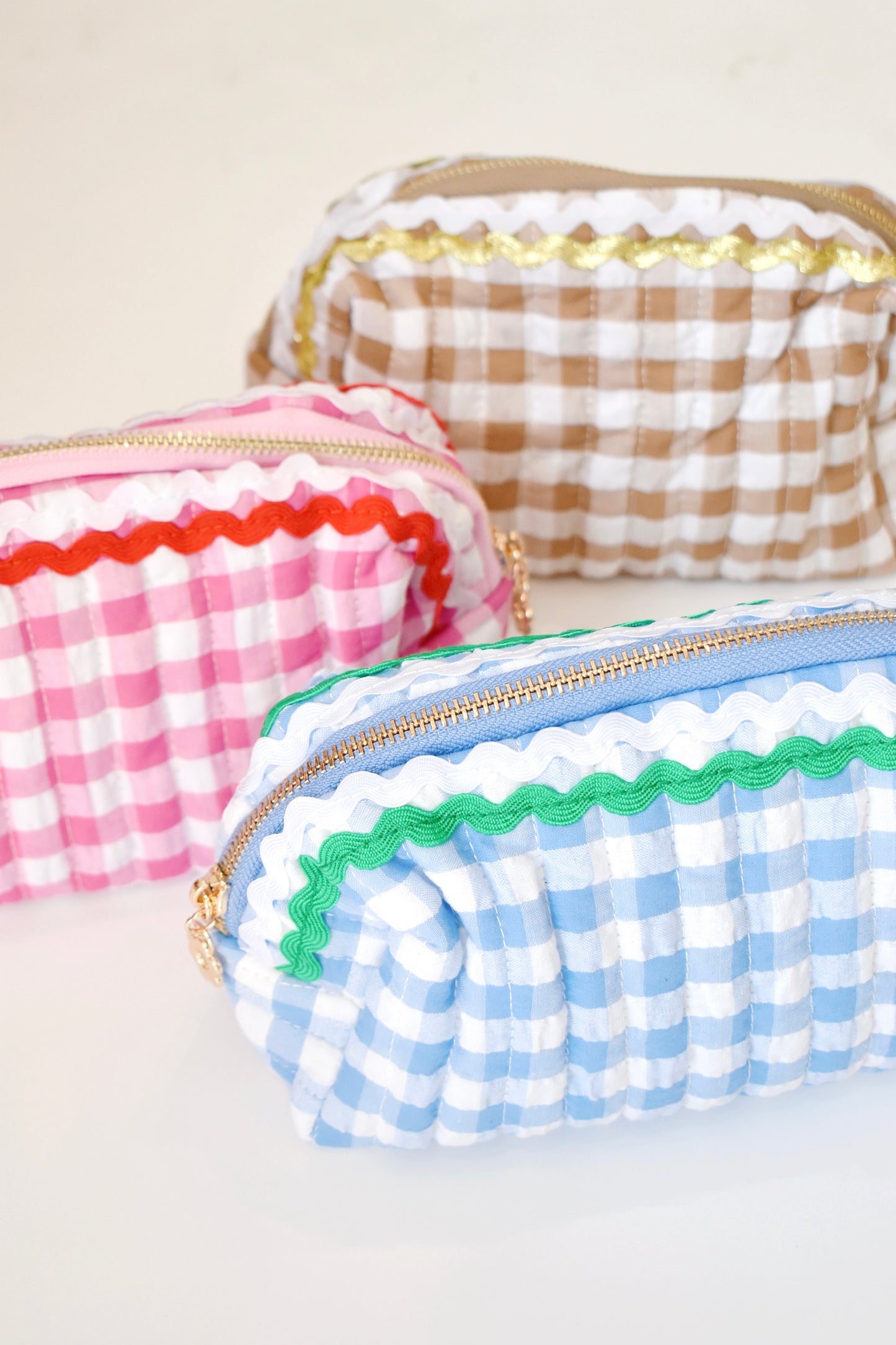 Gingham Ric Rac Zip Cosmetic Pouch