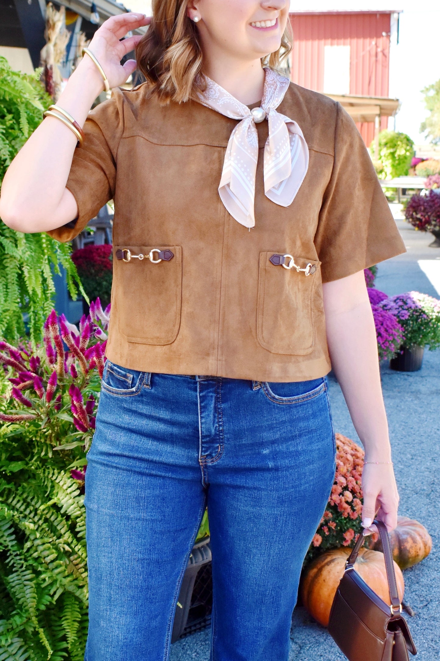 Brown Suede Horsebit Pocket Top