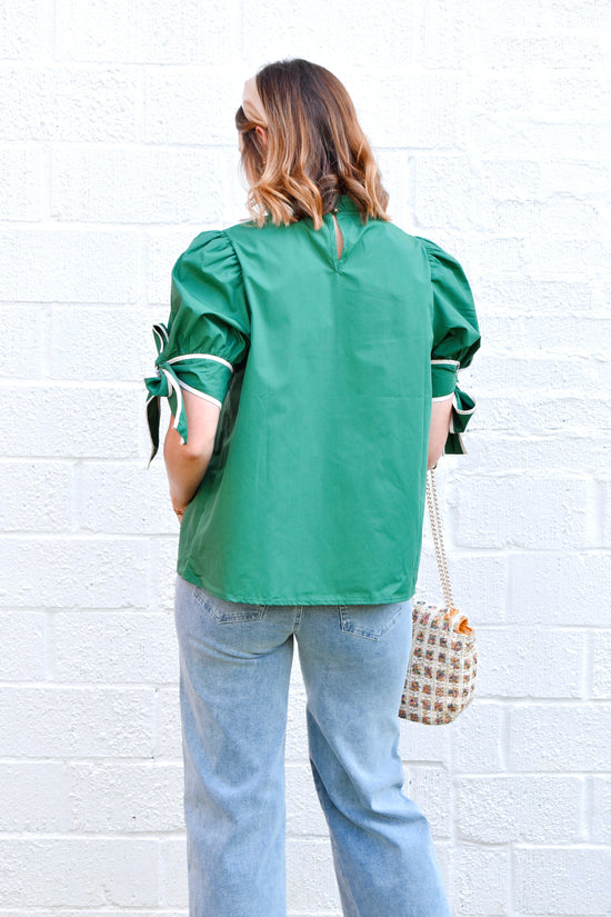 Hunter Green Tie Sleeve Blouse