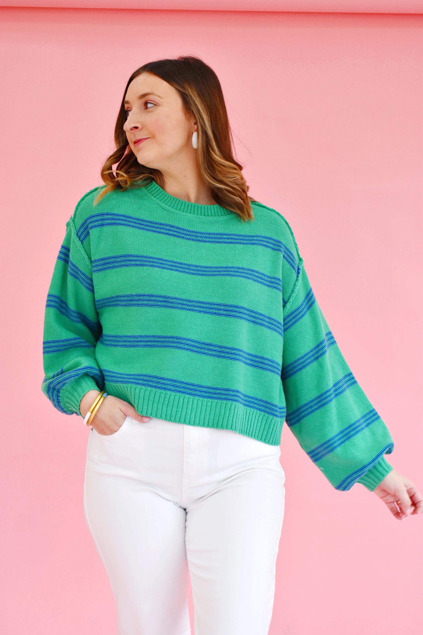 Kelly Blue Striped Lightweight Sweater