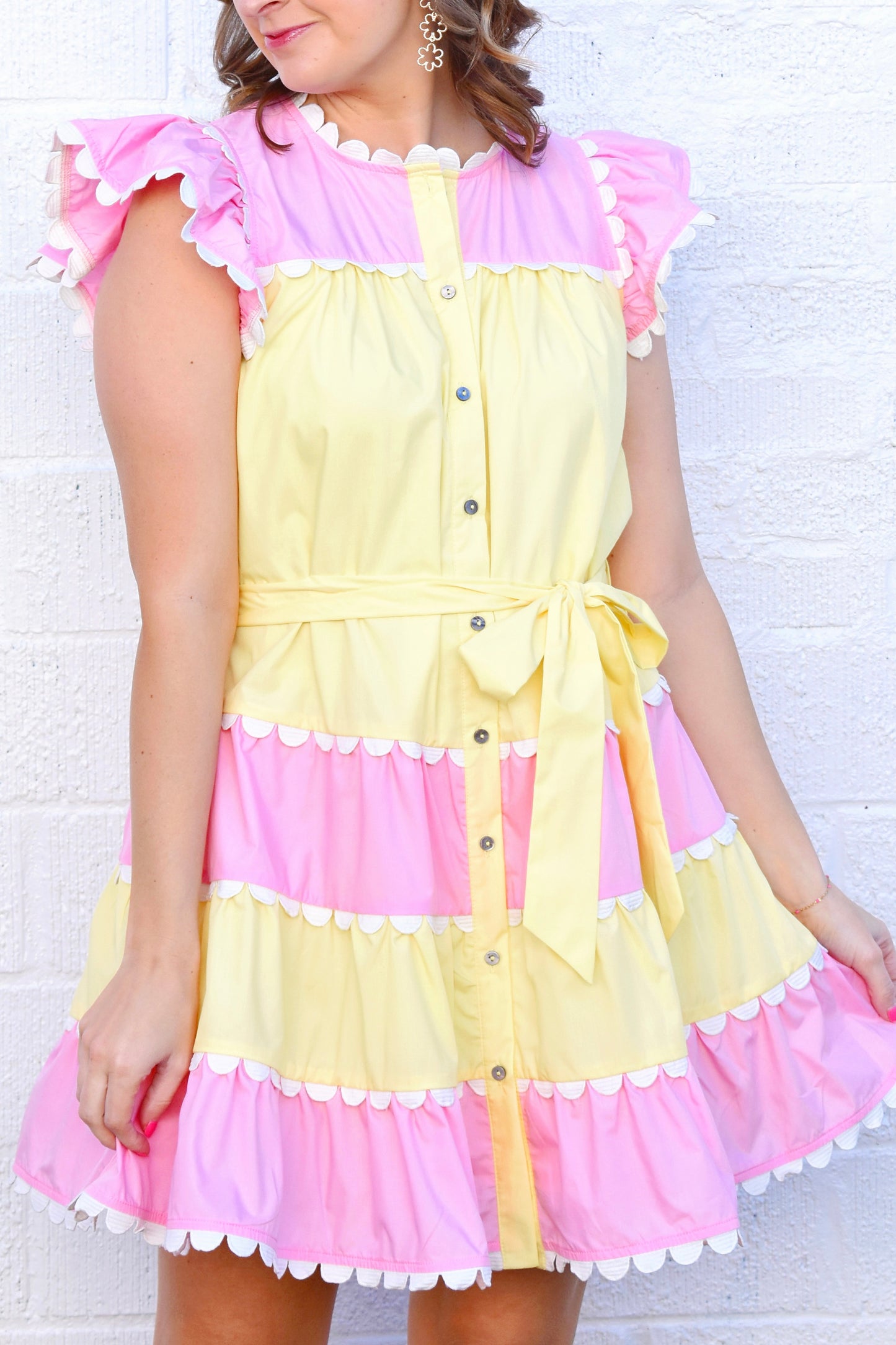 Pink & Yellow Scallop Detail Dress