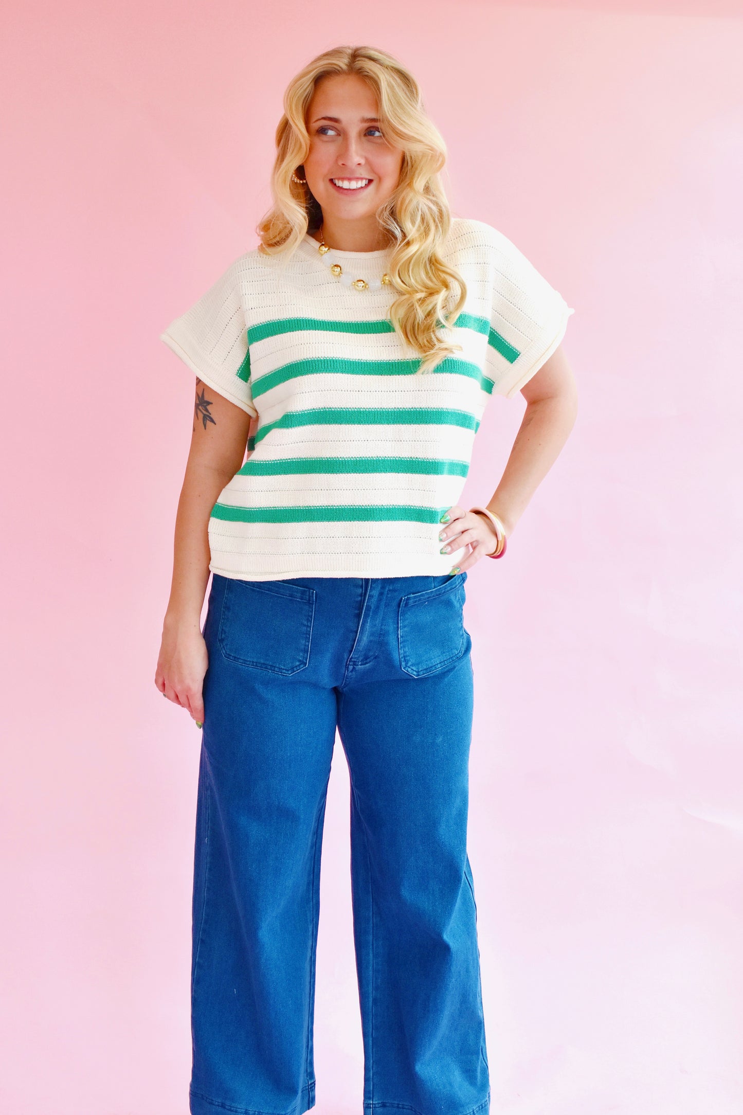 Kelly Green Striped Sweater Top