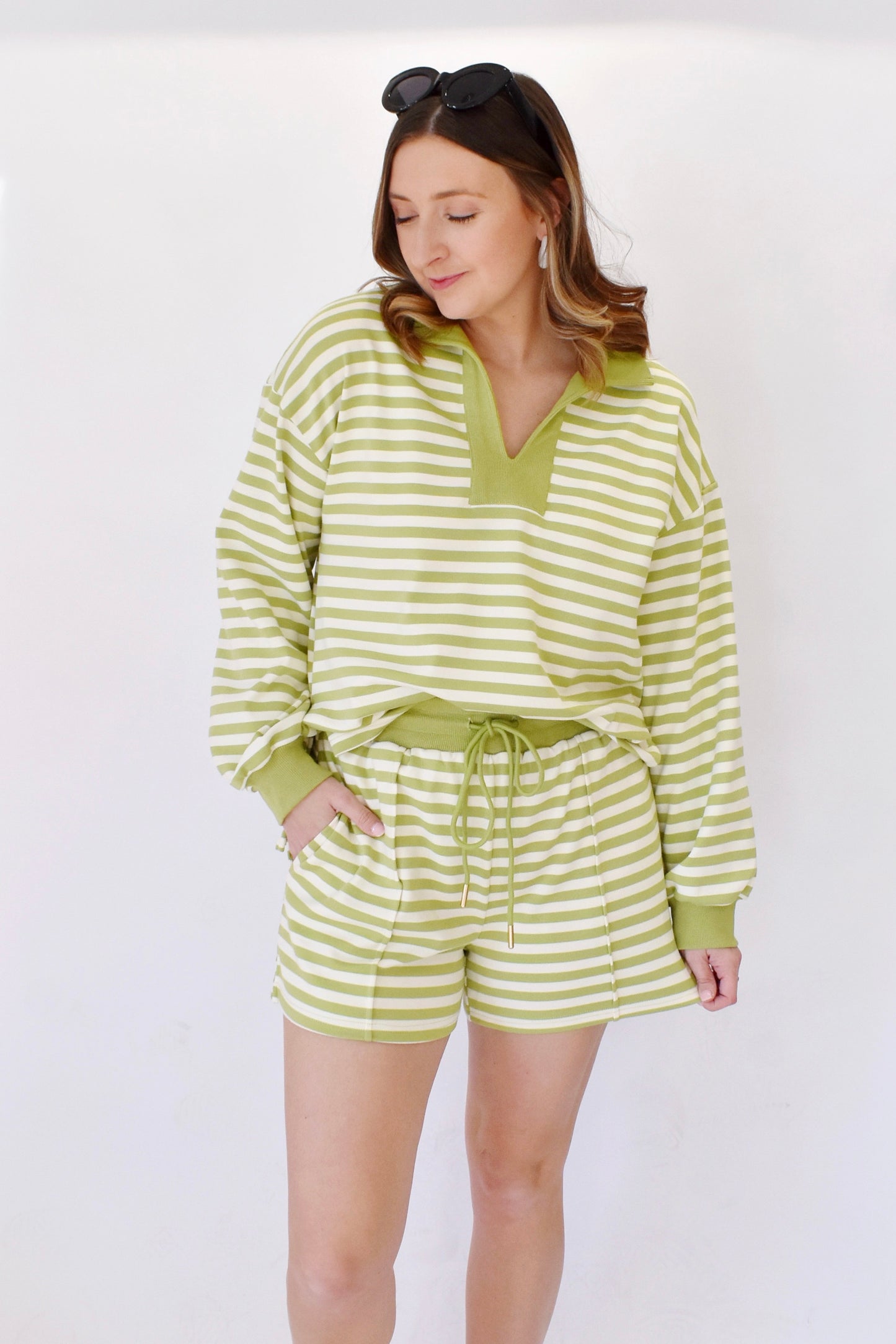 Matcha Striped Collared Top