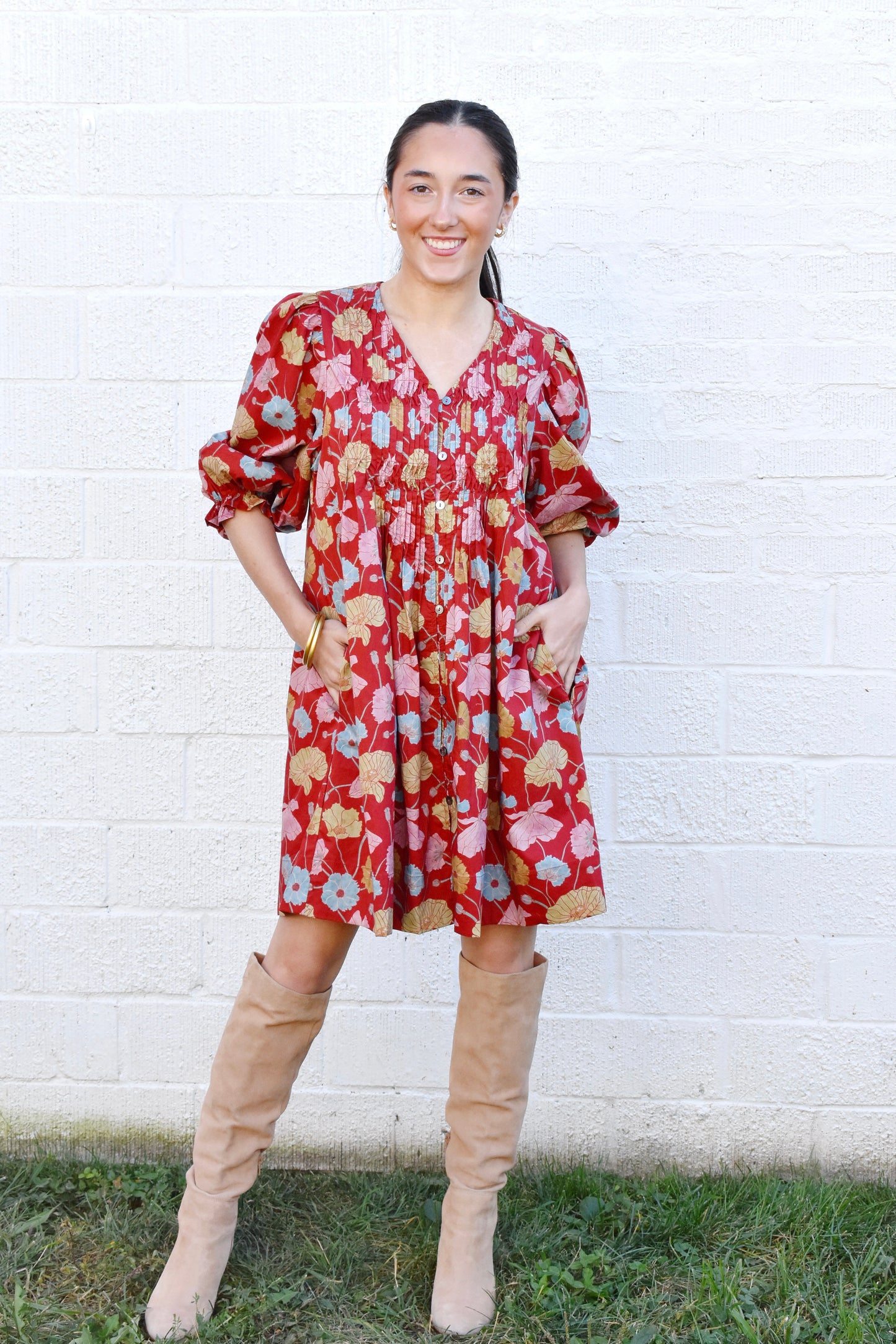 Brick Multi Fall Floral Mini Dress